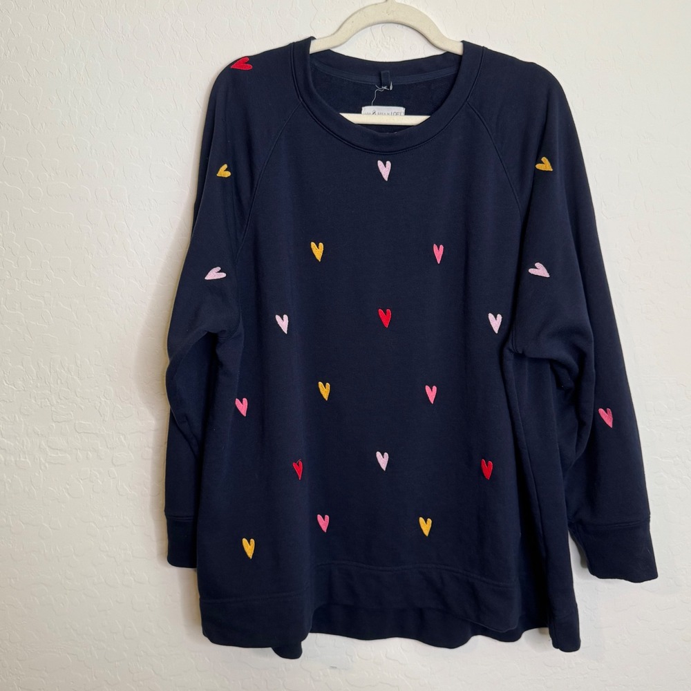 Lou & Grey for Loft Cotton Blend Sweatshirt 20/22 Blue Heart Pullover Loungewear